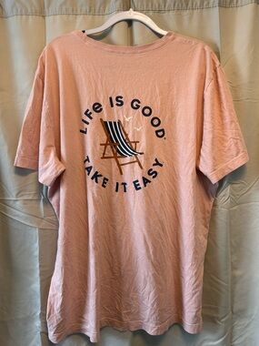 Life Is Good Men’s Short Sleeve T-Shirt - Dusty Rose with Navy Graphic